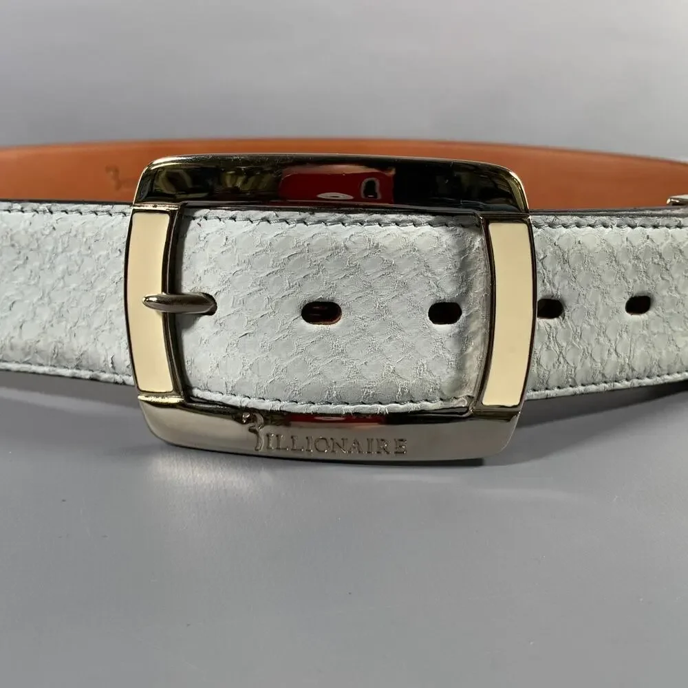 BILLIONAIRE COUTURE Size 40 Off White Textured Phython Skin Leather Belt